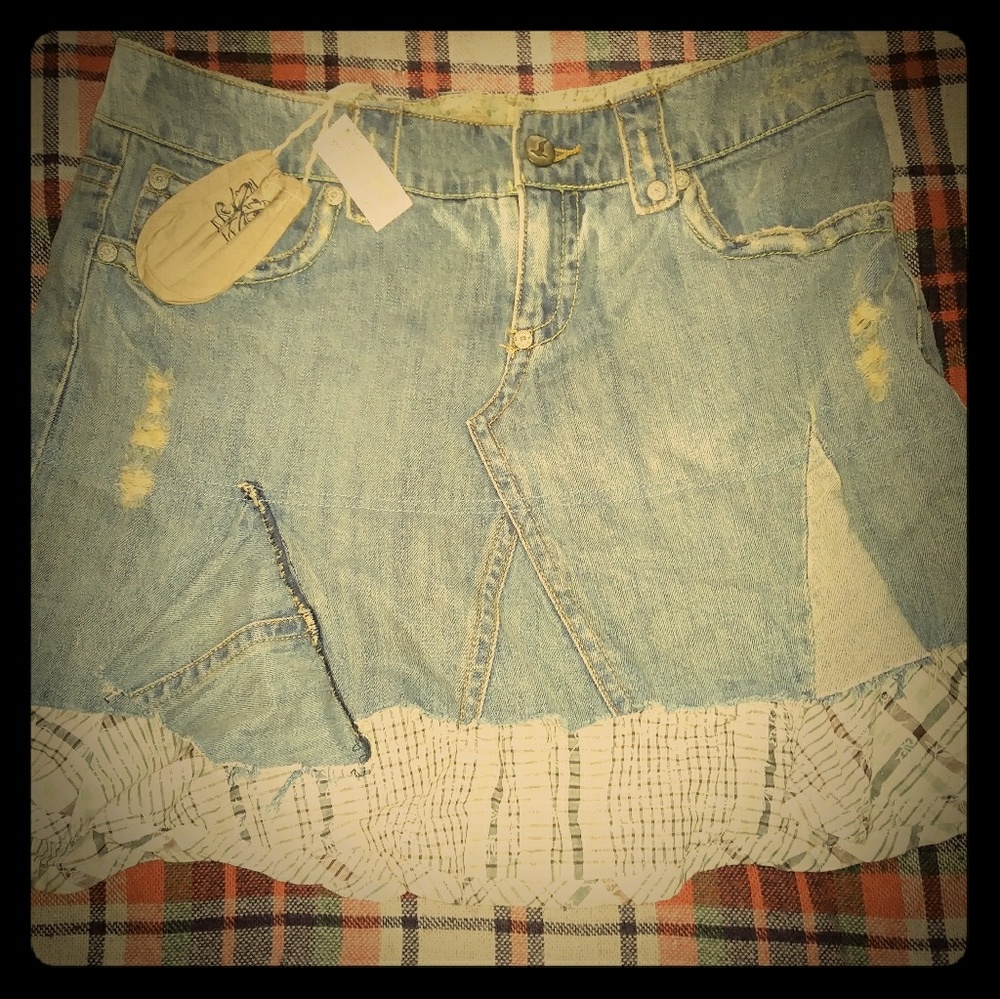 New boho festival plaid denim free people skirt